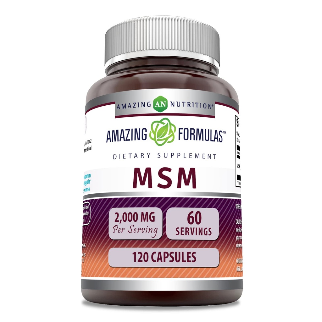 놀라운 수식 MSM (Methylsulfonylmethane) 보충 | 서빙 당 2000 Mg | 120 캡슐 | Non-GMO | 글루텐 프리 | 미국에서 제작