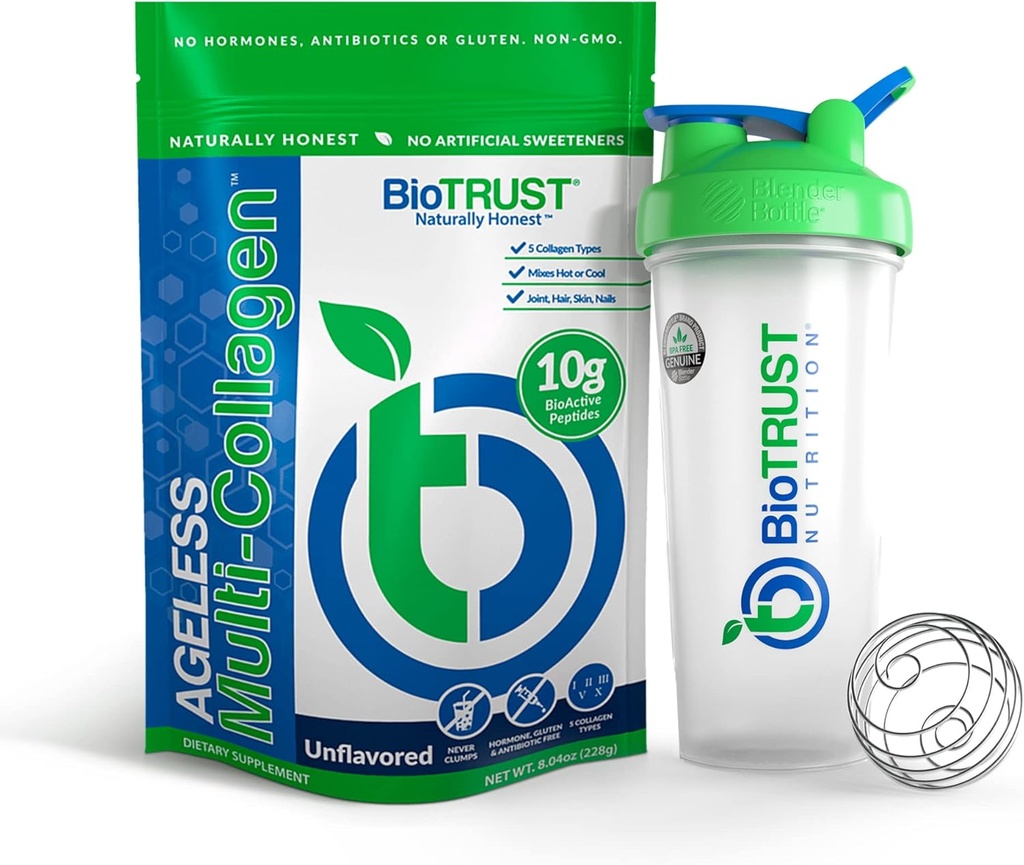 BioTrust Ageless 다 교원질 5-in-1 단백질 분말 (Unflavored) BlenderBottle 뭉치