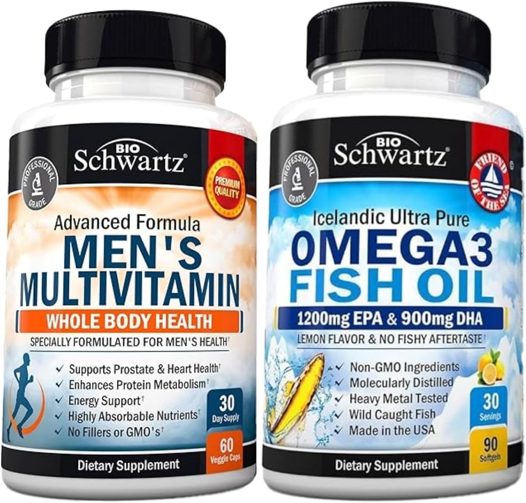 비타민 C A B D3 E와 아연 (1 달 공급) 플러스 세 배 힘 Omega 3 물고기 기름 Softgels (1 달 공급)를 가진 진보된 매일 남자 Multivitamin