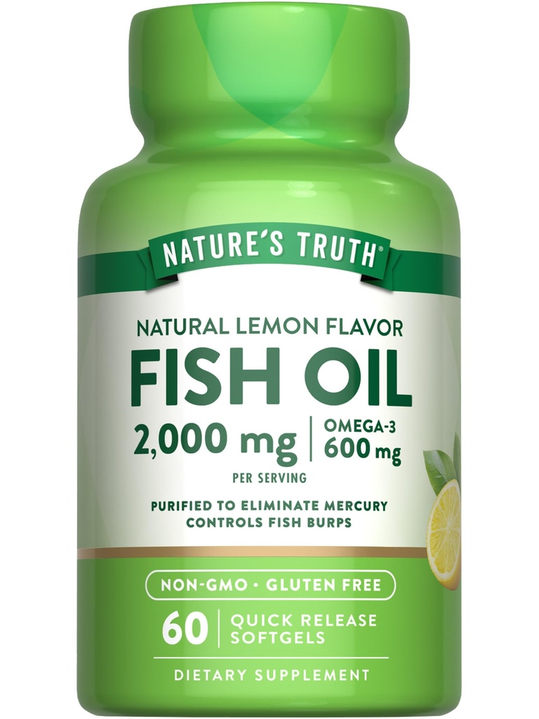 자연의 진실 물고기 기름 오메가 3 보충 | 2000mg | 60 Softgels | EPA & DHA | 레몬 맛 | 비 GMO 및 글루텐 무료