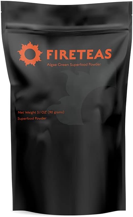 FIRE TEAS Greens Superfood Powder with Seaweed & Chlorella (Cracked Cell) - 유기 Turmeric, Kelp, Moringa, Stevia, Aloe Vera Extract, Ginger - 스무디, 요구르트 및 밀크 셰이크 -