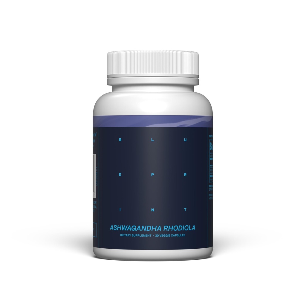 Blueprint Bryan Johnson Ashwagandha & Rhodiola Supplement - 120mg Ashwagandha + Rhodiola Root - 매일 Adaptogen 캡슐 지원, 무드 밸런스, 에너지 및 초점 - 30 Vegan 캡슐