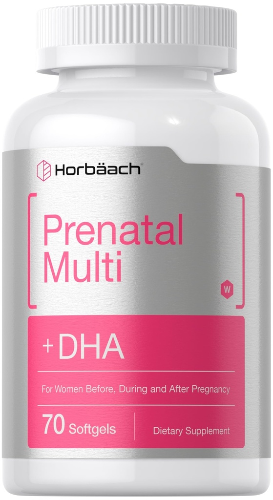Horbäach Women's Prenatal Multivitamin with DHA, Iron and Folic Acid | 70 Softgels | 비 GMO 및 글루텐 무료