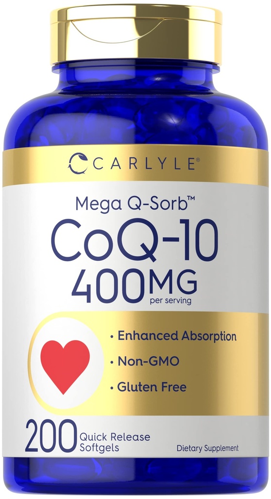 Carlyle CoQ10 400mg Softgels | 200 개 | 높은 흡수 Coenzyme Q10 | 흑퍼 추출물 | Non-GMO 및 글루텐 무료 보충