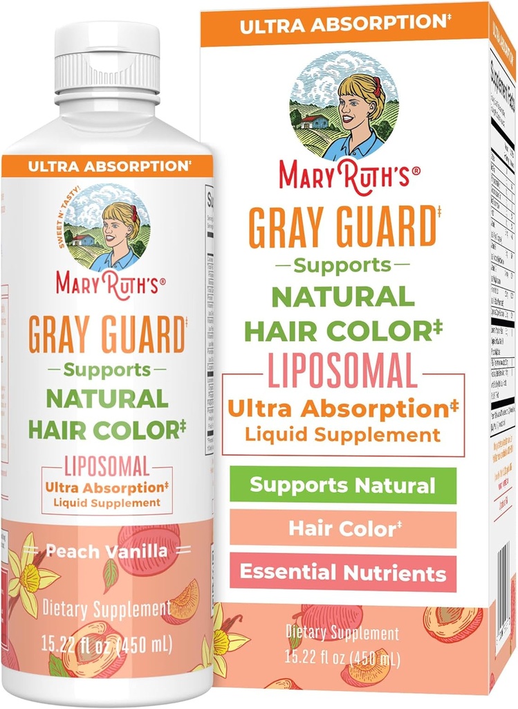 MaryRuth Organics Gray Guard Liposomal, 구리 및 Pantothenic Acid, Holy Basil & Traditional Herbs, 비타민 E 및 비타민 B를 지원하며, 18 세 이상, 15.22 Fl oz