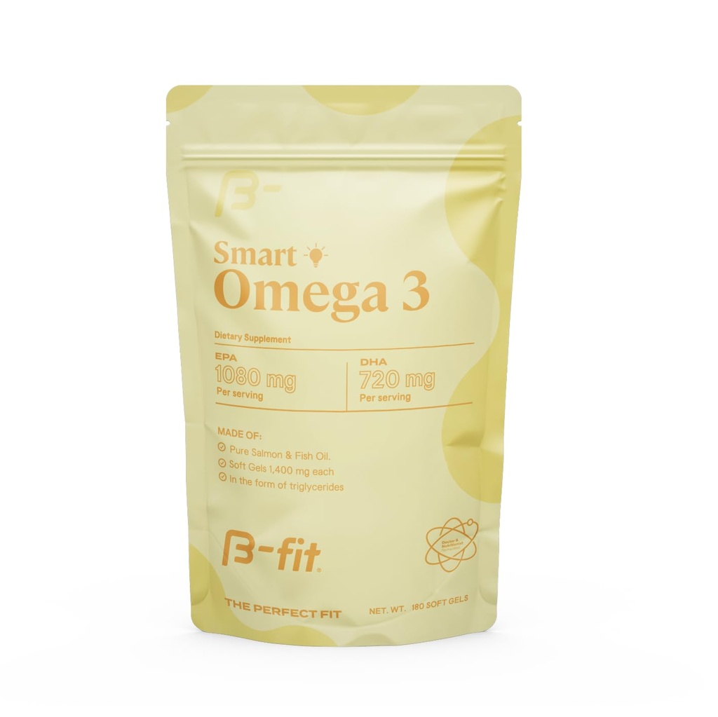 B-FIT 오메가 3 물고기 기름 - 높은 힘 특허 공식 - 1080 mg EPA & 720 mg DHA를 가진 1800 mg - 노르웨이 Salmon에서 180 무취 Softgel - 60 일 공급 - 심장, 뇌 및 합동 지원