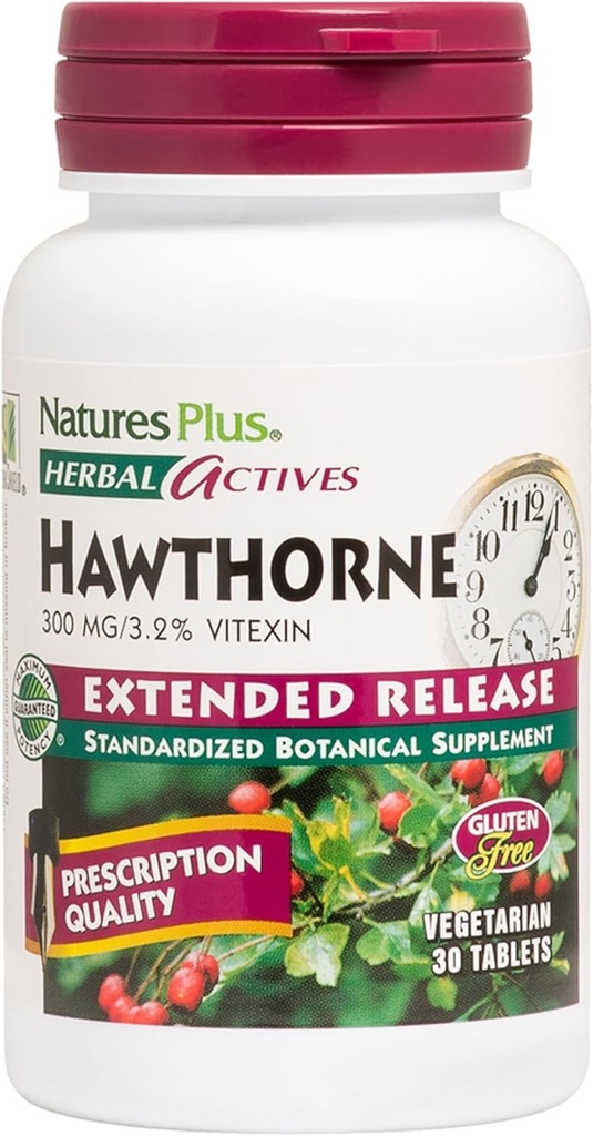 자연 플러스 초본 활성 Hawthorne - 300mg, 3.2% Vitexin, 30 Vegan 정제 - 30 서빙