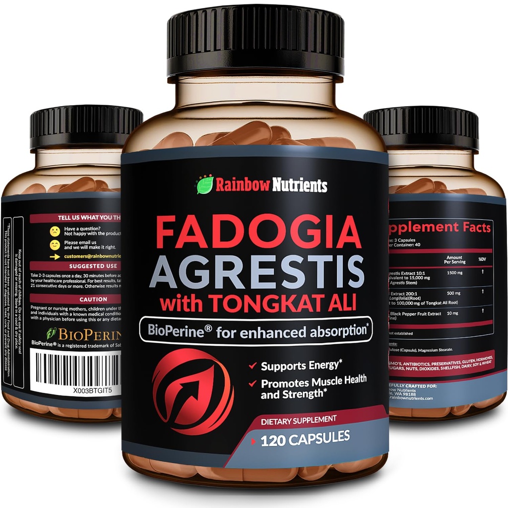 Tongkat Ali + BioPerine® [최대 흡수]를 가진 115,000mg Fadogia Agrestis - 지원 Stamina, 힘, 초점, 근육 건강 & 회복, 드라이브 & 성과 - 미국에서 만들어지는 비 GMO & - 120의 볼트 캡슐