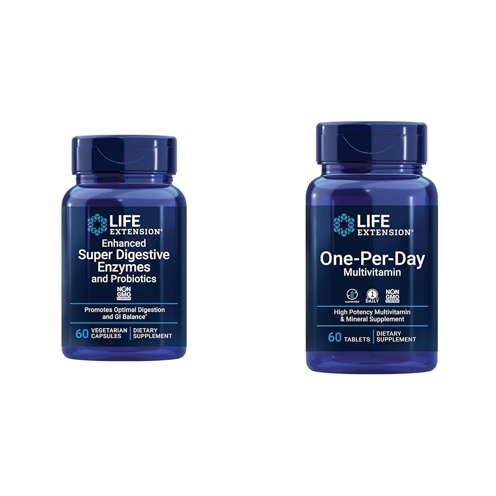 생활 연장은 최고 소화 효소 & Probiotics 60 채식 캡슐 및 1 일 Multivitamin 60 정제를 강화했습니다