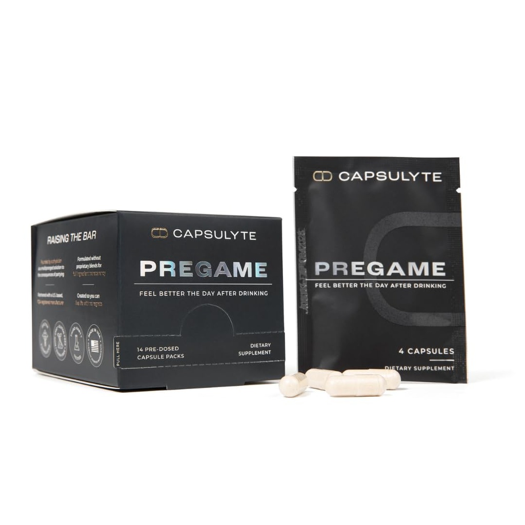Pregame | 음주 후 아와이프 방지 | 알코올 보조 및 간 건강 | 의사 공식화 | DHM, N-Acetyl Cysteine NAC, 우유 이틀 | 상자 14 패킷 (56 캡슐)