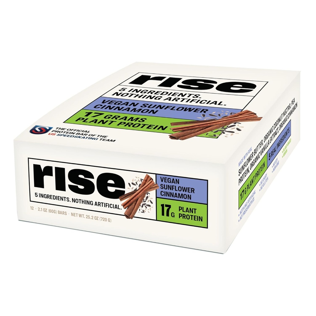 Rise Pea Protein Bar - Vegan Sunflower Cinnamon | 조식 바 & 단백질 스낵 17g Protein Just 5 전체 식품 성분 비 GMO 글루텐 프리 소이 무료