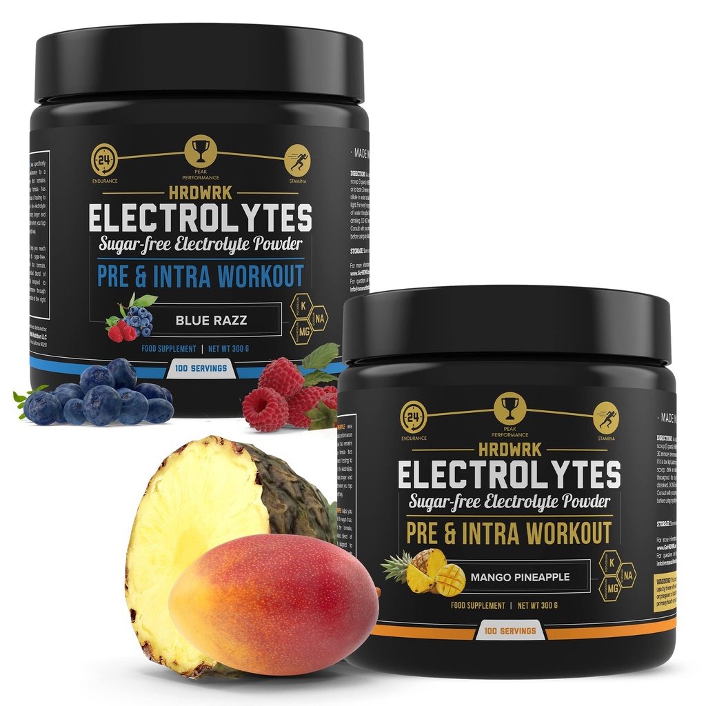 HRDWRK 마그네슘, 칼륨과 함께 전해질 분말 - Sugar Free Electrolytes Boost Endurance and Reduce Fatigue with This Electrolytes Supplement - 최대 Hydration - Keto Friendly