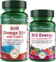 순수성 제품 뭉치 - CoQ10 + B-12 에너지 녹는을 가진 Krill Omega 50+ - CoQ10 (Krill 기름, 물고기 기름, CoQ10, 비타민 D) B-12 베리 용해 (Methylcobalamin B12 + B6 + D3 + 더 많은 것)를 가진 Krill Omega 50+