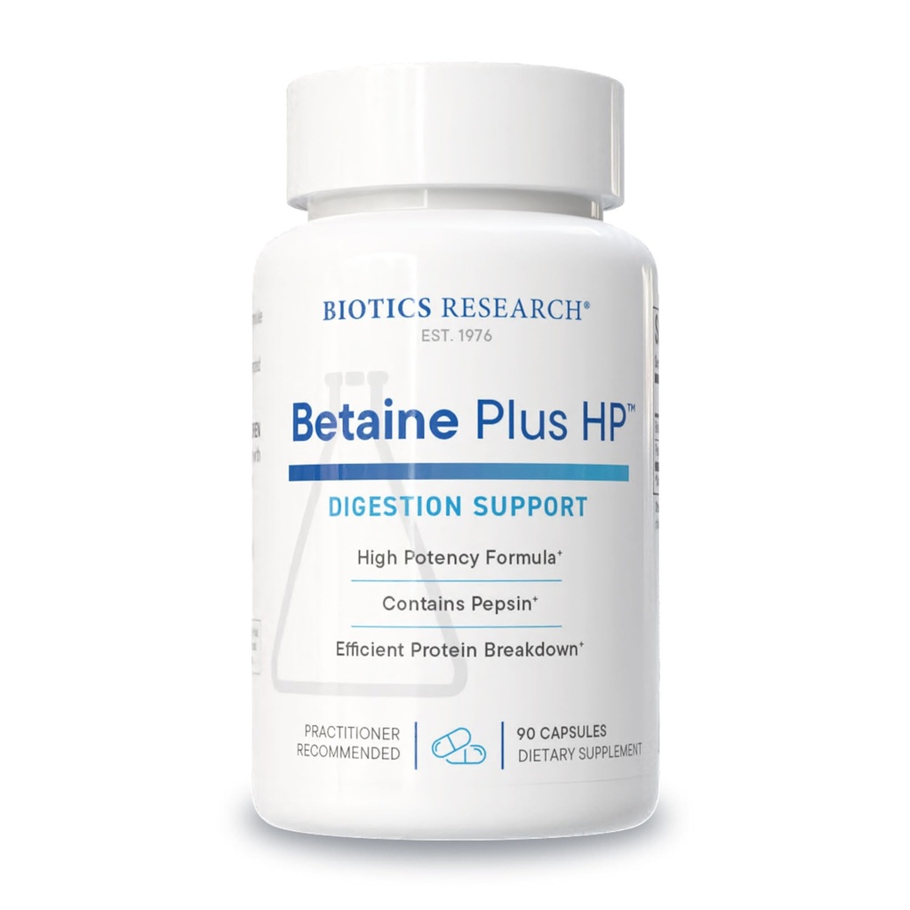 Biotics 연구 Betaine 플러스 HP - 높은 Potency 염산염 산 보충교재, 지원 소화 기능 90의 캡슐