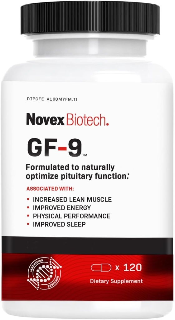 Novex Biotech GF-9 - 남자를위한 HGH 부스트 보충 - 남자를위한 운동 단지 - 지원 에너지, 내구시간, 수면, 120 Ct (30 일 공급)
