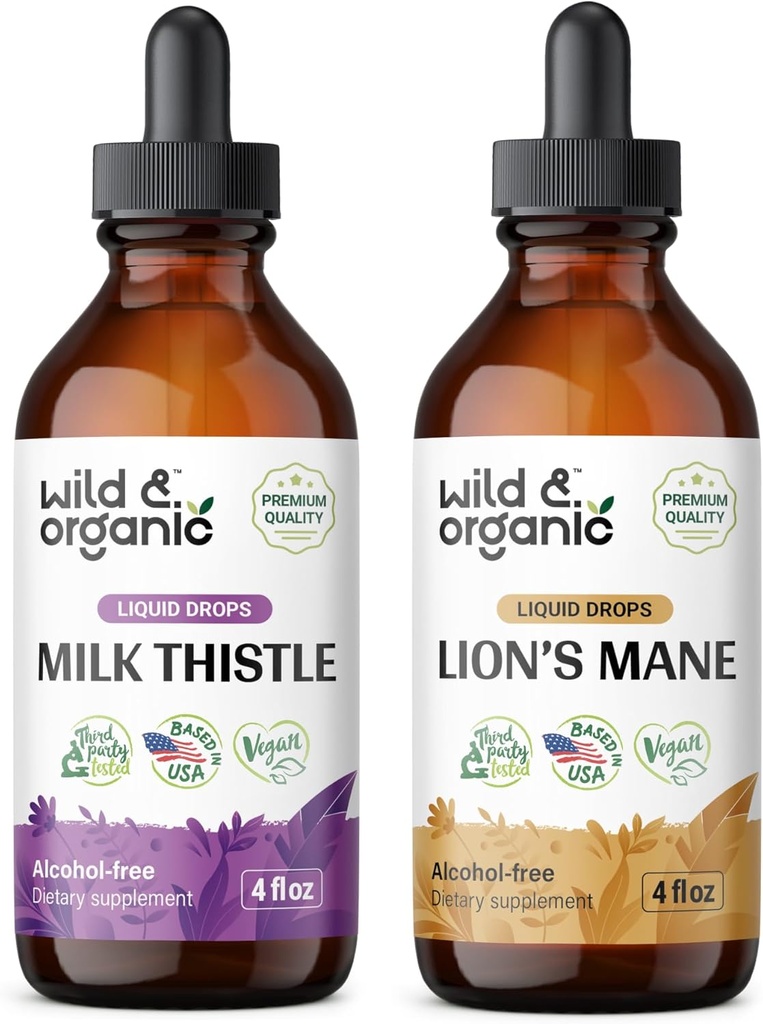 야생 & 유기 우유 이틀 Tincture 4 fl oz & 사자 Mane Tincture 4 fl oz