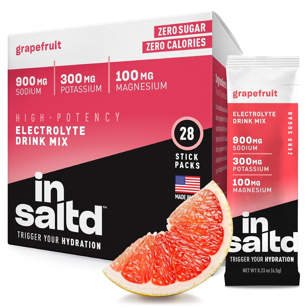 INSALTDTM Sugar Free Electrolytes Powder Packets with No Stevia Aftertaste | High-Potency Hydration Packets | Keto Electrolyte 음료 | Intermittent Fasting Drink Mix | 28 팩 (Grapefruit)