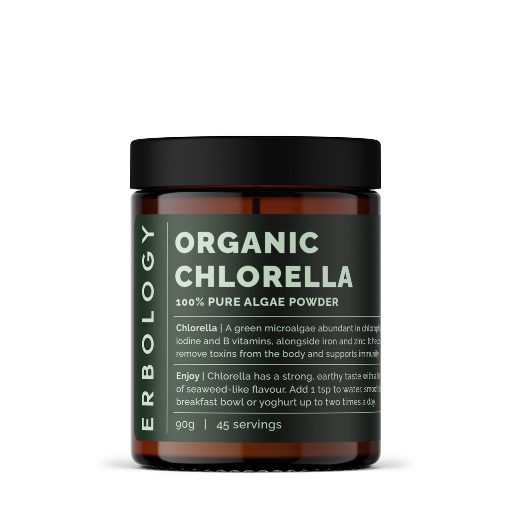 Erbology Organic Chlorella Powder 3.2 oz - 45 서빙 - 스페인에서 지속 가능한 Sourced - 바디 클렌징 및 면역 지원 - Chlorophyll, B 비타민, 철 및 인광체의 풍부한 - Vegan - GMO-Free