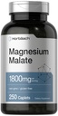 Horbäach Magnesium Malate | 1800mg | 250 코팅 캡릿 | 채식주의자, 비 GMO, 글루텐 무료 보충