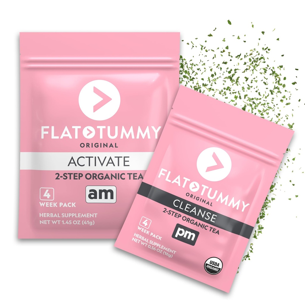 플랫 티미티 - 2-step, 4 Week Program - Detox Tea to Boost Energy & Reduce Bloating* - 모든 자연 Detox Cleanse w / 녹차, 레몬 발, 다 델리온, Fennel, & More - 소화 지원