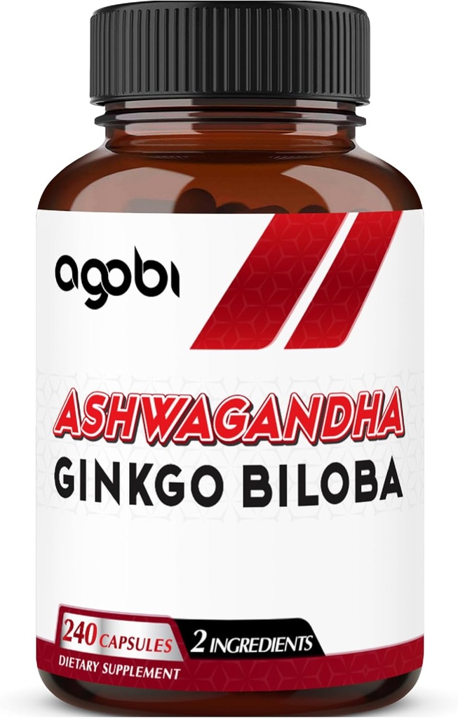 Ginkgo Biloba 보충교재를 가진 agobi 1600mg Ashwagandha - 면역 체계, 에너지 생산, 기억 건강 & 초점 - 240의 Veggie 캡슐을 위한 최고 추출물 공식