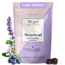 여성을위한 날개 달린 웰니스 Sleepyhead 천연 수면 구미 - 3mg Melatonin, L-Theanine, 5-HTP - 천연 거미 보충 - 블루 베리 라벤더, 14 Vegan Gummies