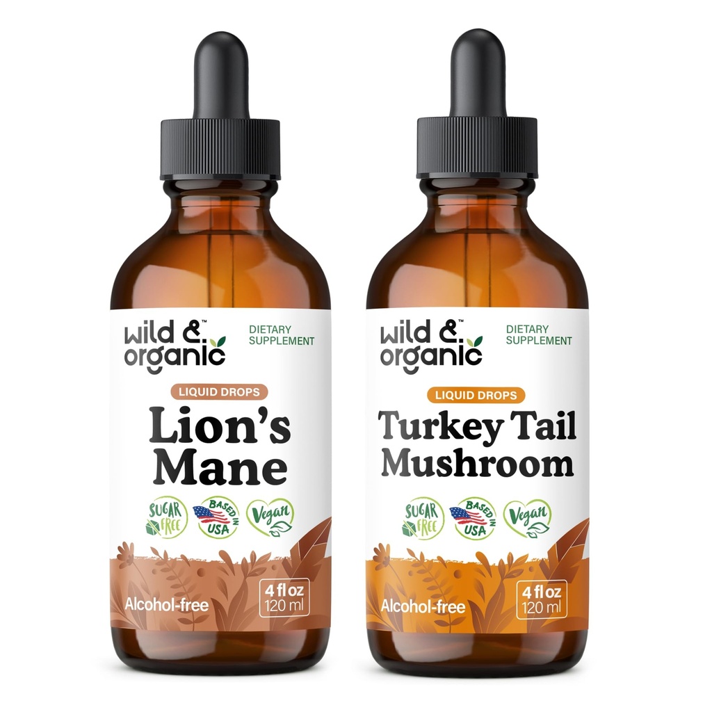 Wild & Organic Lion's Mane Tincture 4 fl oz & Turkey 꼬리 아연 4 fl oz