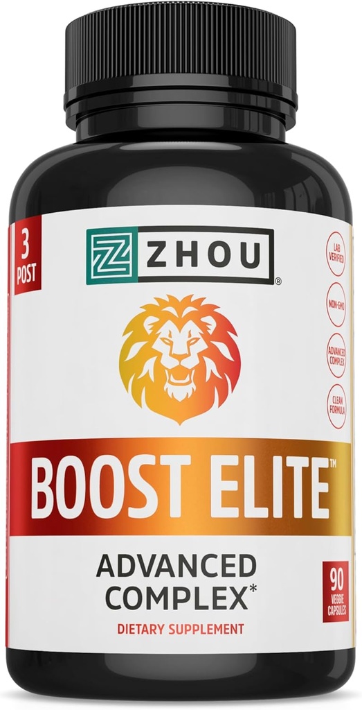 Zhou Boost Elite - 에너지 보충, Tribulus, Fenugreek, Ginseng 및 Maca와 남성을위한 천연 근육 지원 알약 - 90 Veggie 캡슐
