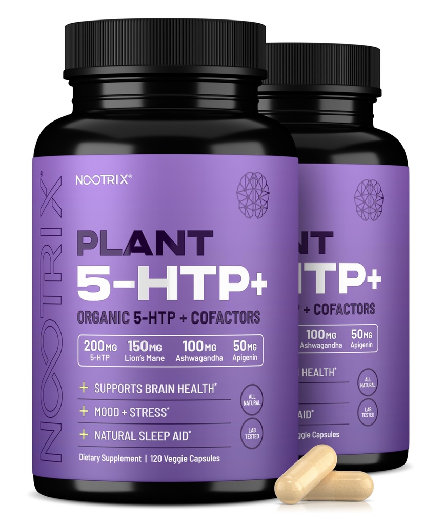 Nootrix 유기 식물 5 HTP+ 보충 | 지원 기억, 정신 초점, 인지 건강 & 에너지 | 승진시킵니다 건강한 계류 & 뇌 기능 | 비타민 B6 & L Theanine | 240의 캡슐