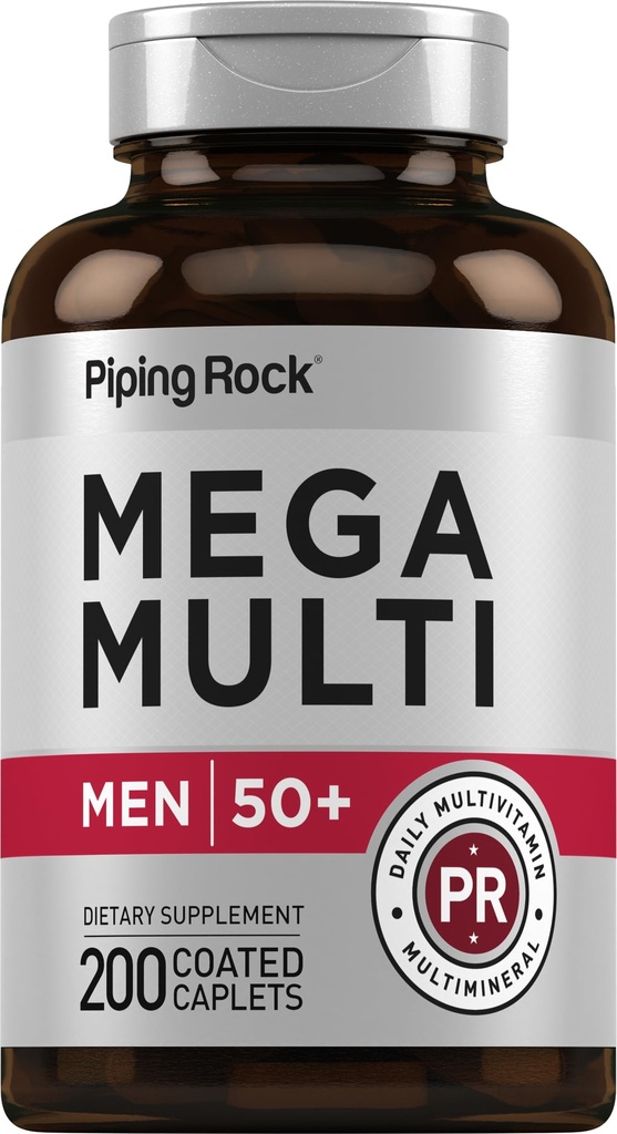 핑 락 멀티비타민 남자 이상 50 + | 200 캡릿 | 메가 50 Plus Daily Multimineral | 마그네슘, 칼슘, 아연 | 비 GMO, 글루텐 무료 보충