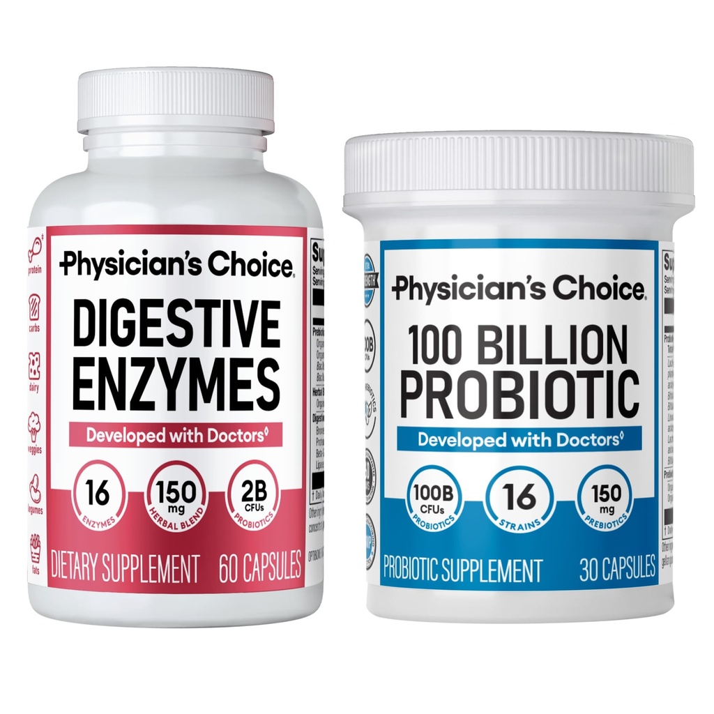 Physician 's CHOICE 100 억 + 소화 효소 60ct 번들 - 고급 Gut 건강 지원