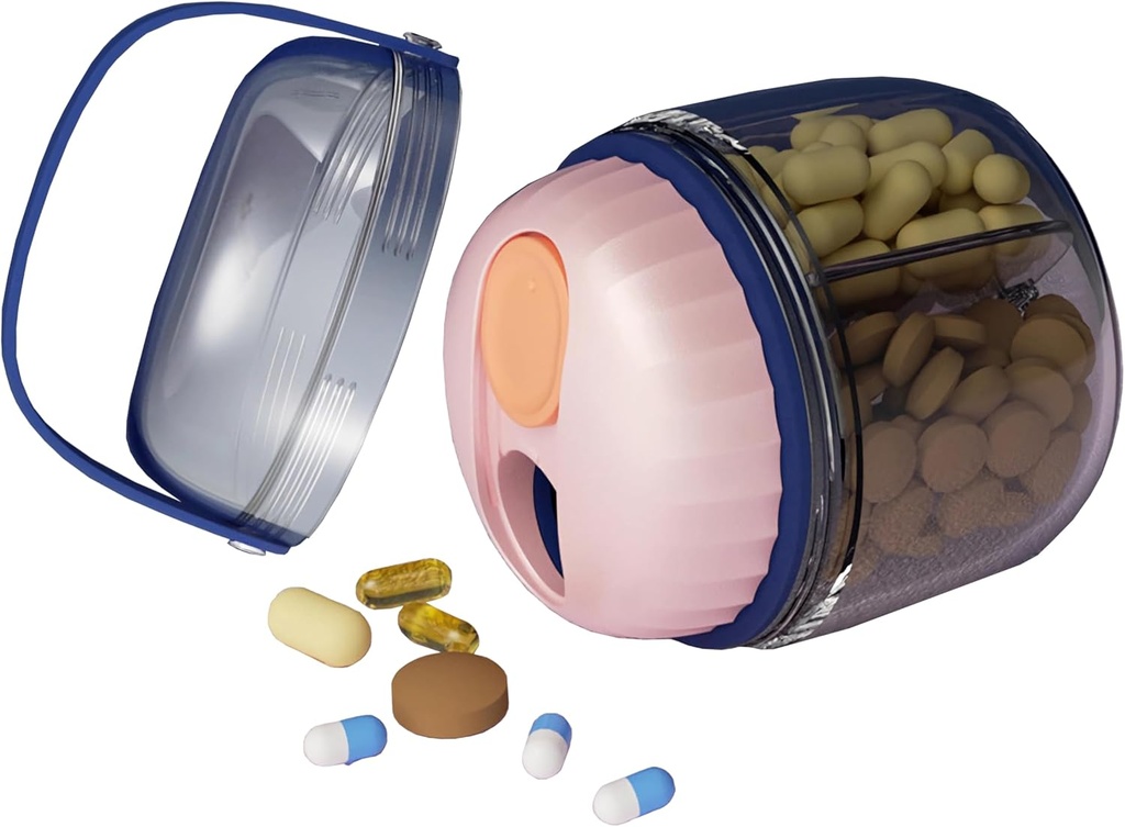 MURRI&MURRDI Pill 주최자 4 구획, 여행 알약 상자, Anti-Mixing & Wide openings Design, Pill Container holder for Vitamins Fish Oils Medications, Pink