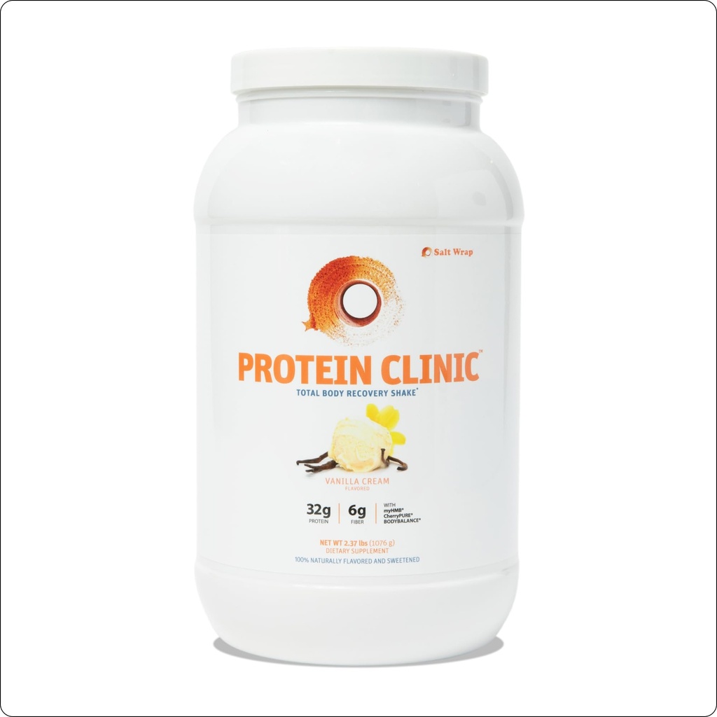 SaltWrap Protein Clinic - 콜라겐 펩타이드, HMB, Tart Cherry Extract, Pea Protein Powder Isolate, 합동 천연 근육 빌더 및 복구를위한 Prebiotic 섬유 - 바닐라