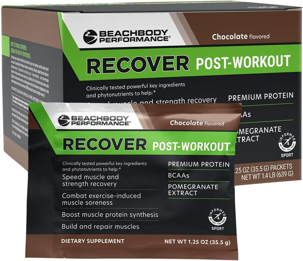 BODi Recover Whey Protein Powder Blend – 20g Protein, BCAA, Pomegranate Extract로 근육 회복을위한 포스트 운동 초콜릿 Whey 보충 - 빠른 복구 - 18 서빙 패킷