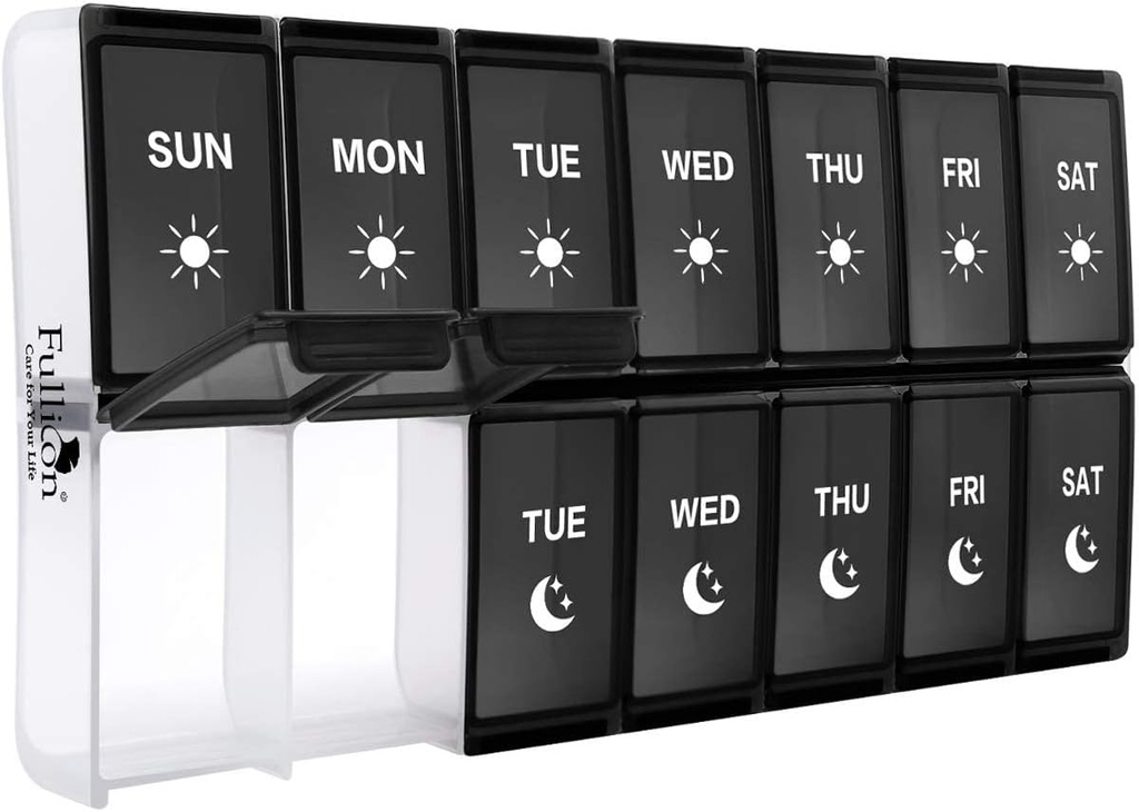 XL 주간 알약 주최자 2 시간 하루, Fullicon Extra Large Daily Pill Cases Oversize AM PM Pill Box Twice a Day for Vitamin/Fish Oil/Pills/Supplements