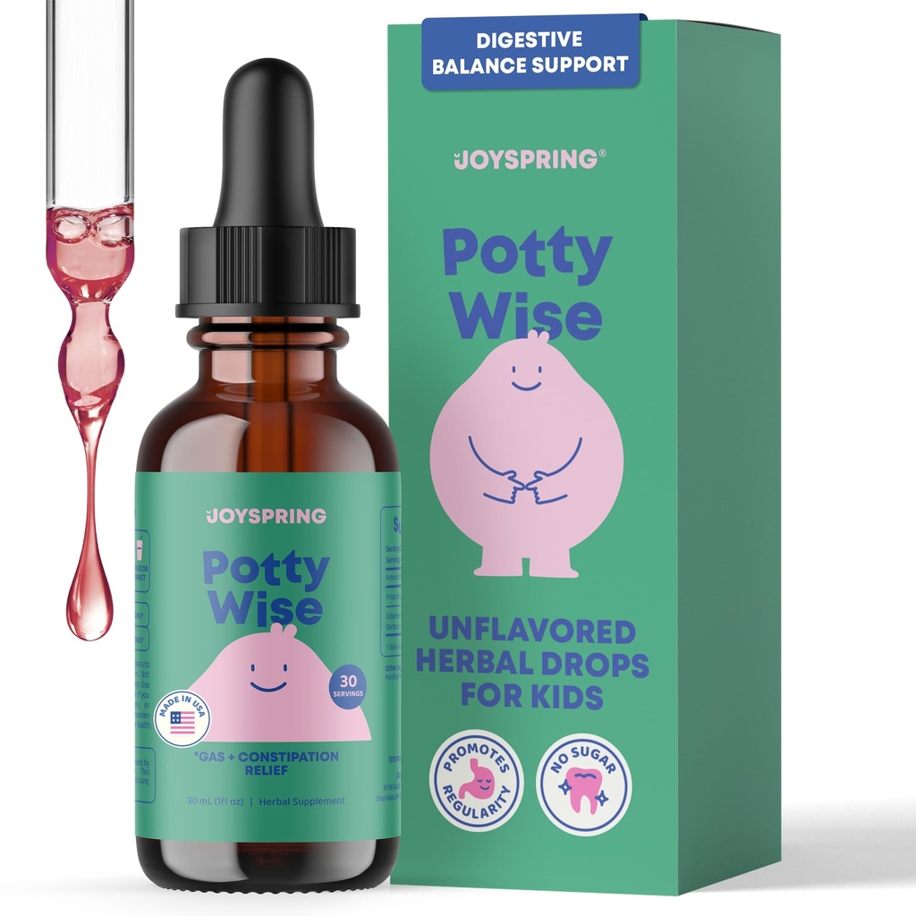JoySpring Potty Wise Drops – 어린이 및 유아를위한 자연 변비 완화 – Elderberry, Licorice Root Extract, Fennel Seed & Senna – Sugar-Free Vegan Liquid Blend Supplement (1 fl oz) 30 서빙