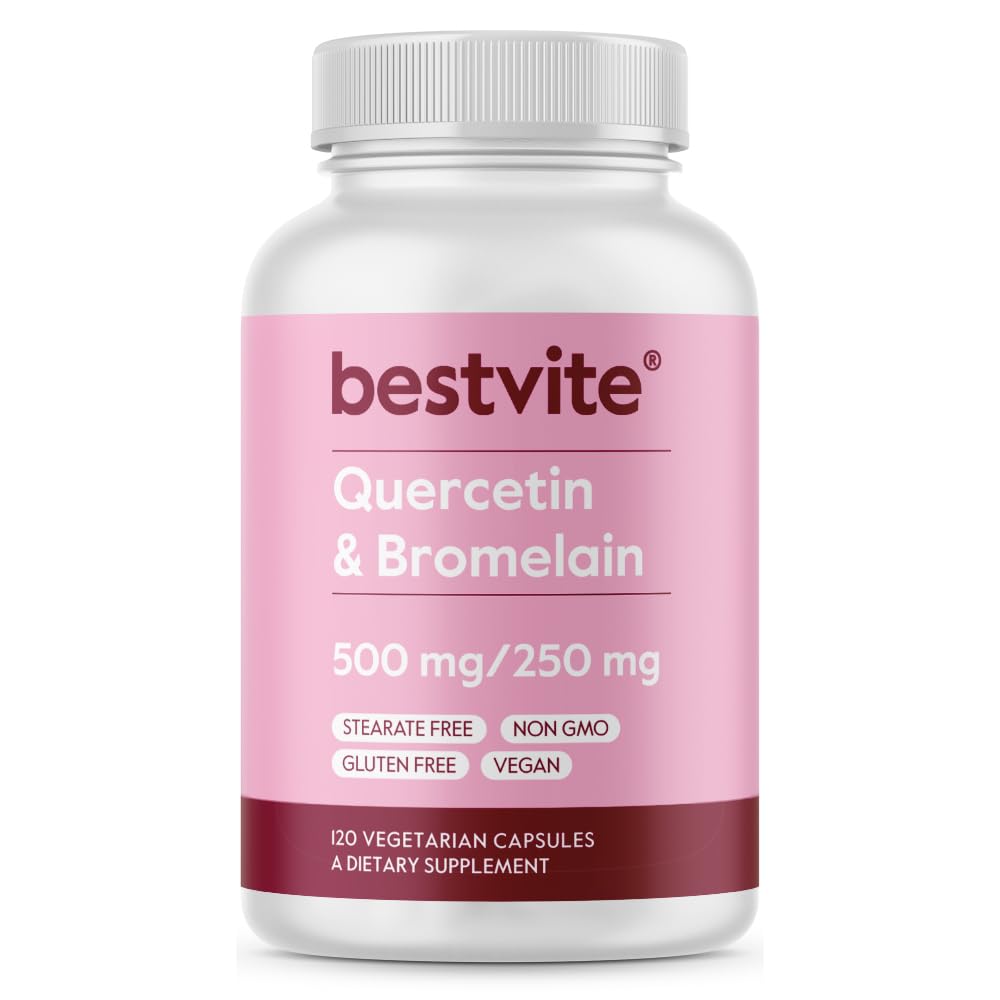 Bromelain 500mg/250mg (120 채식 캡슐)를 가진 제일 Quercetin - 아니 Stearates - 아니 실리콘 Dioxide - Vegan - 비 GMO - 글루텐 자유로운