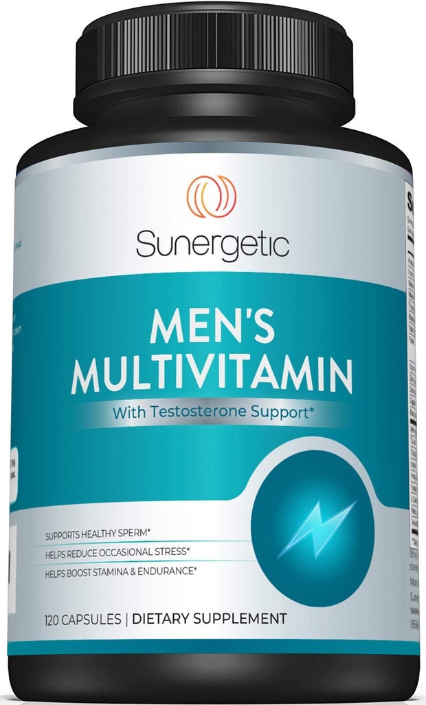 Sunergetic Premium Men의 지원 보충교재 – 강력한 Multivitamin– 지원 에너지, 체력, 내구시간 및 스트레스 관리 – 아연, Ashwagandha, Maca, L-Carnitine & 비타민 – 120 캡슐