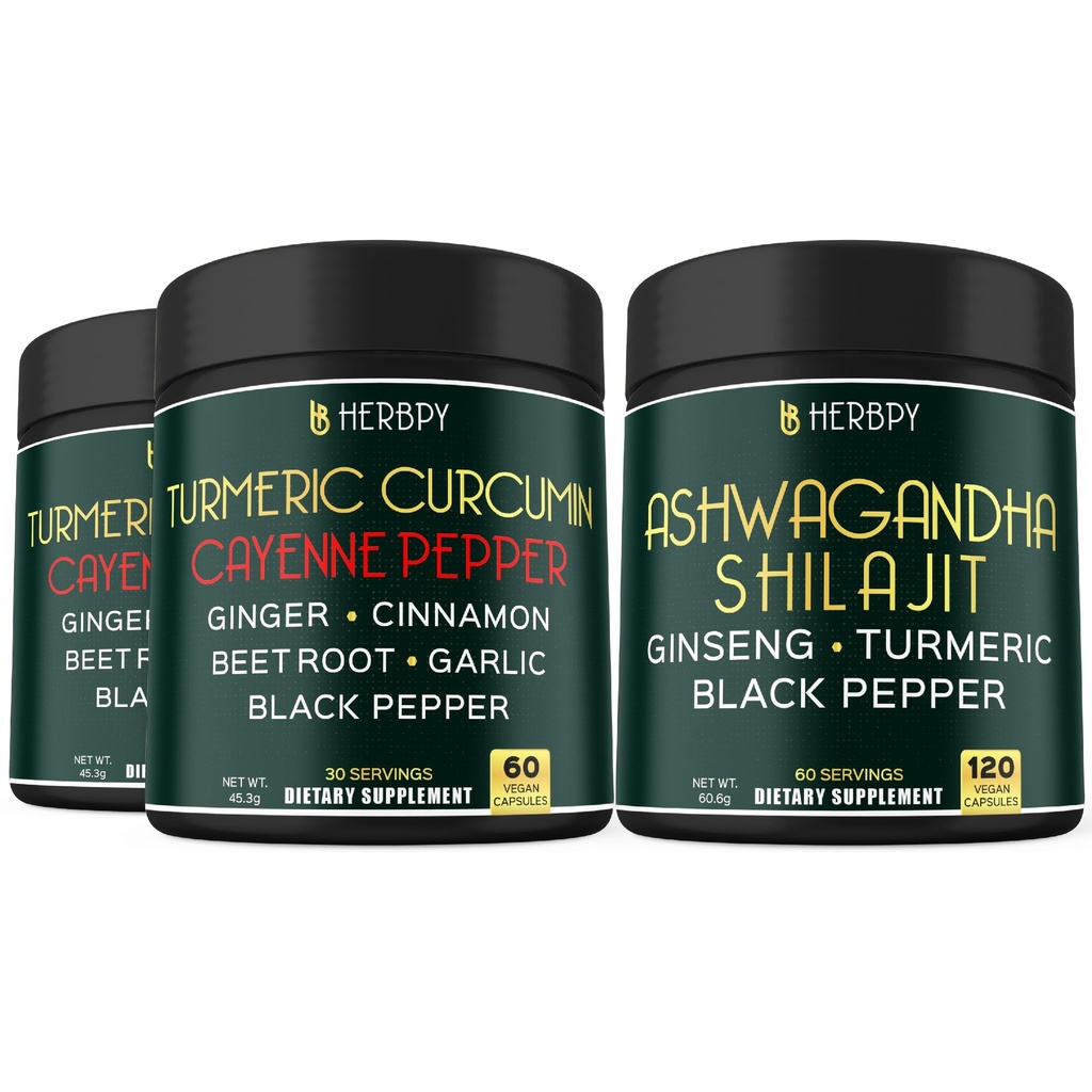번들 7in1 심황 Curcumin & 5in1 Ashwagandha Shilajit 보충