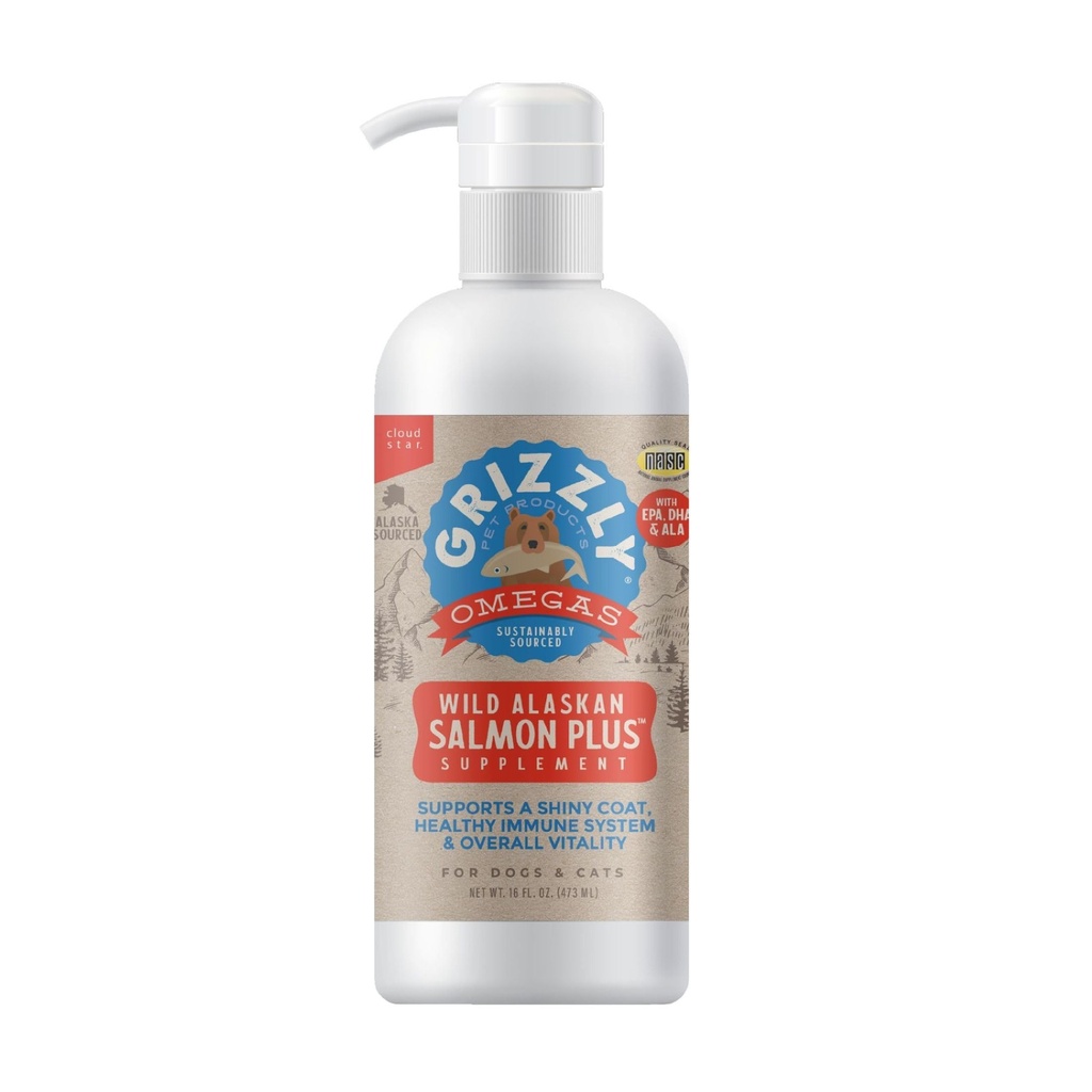 Grizzly 애완 동물 제품 Salmon 플러스 오메가 3-6-9 개와 고양이를위한 식품 보충, 16 Ounce