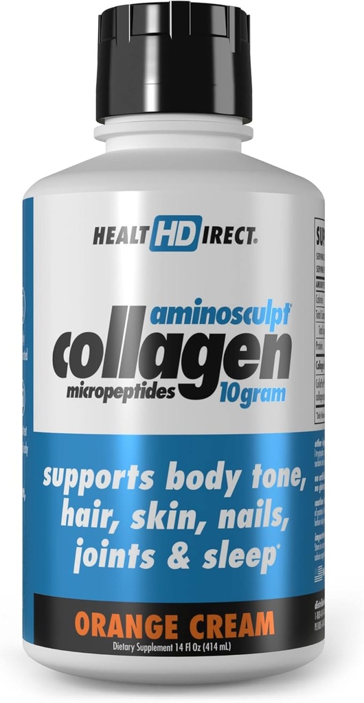 HEALTH DIRECT – AminoSculpt 액체 콜라겐 마이크로펩타이드 – 14 FL Oz – 14 서빙 – 10 여자를위한 프리미엄 의료 학년 액체 콜라겐의 그램 – 오렌지 크림