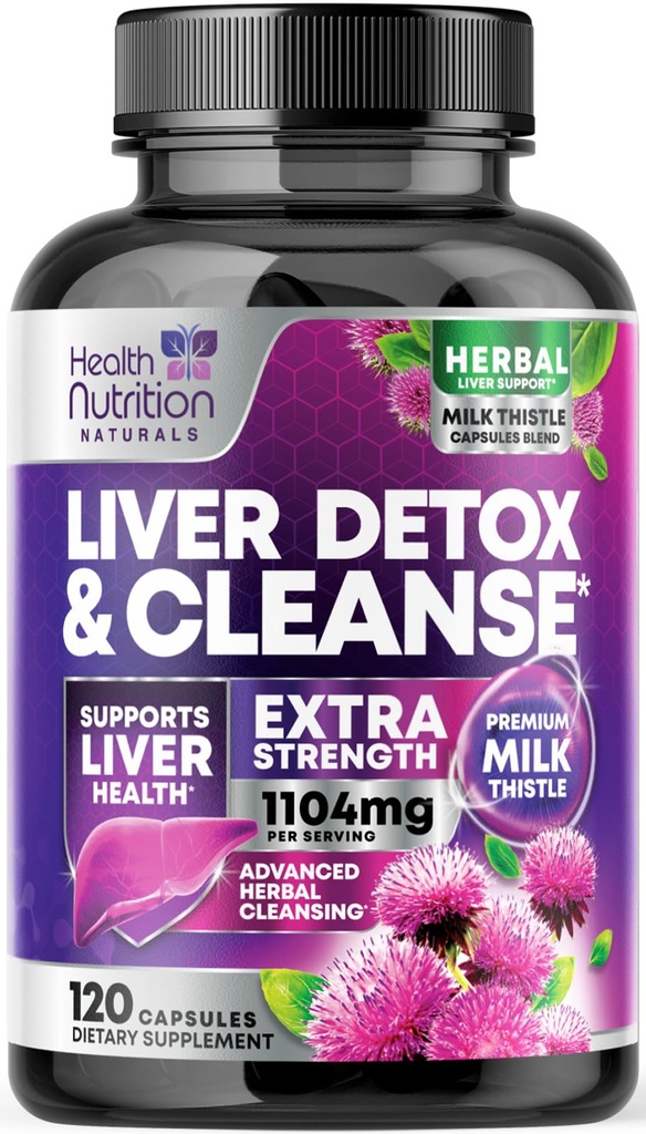 Gentle Liver Cleanse Detox & Repair Formula - Silymarin Milk Thistle, Dandelion Root, Artichoke Extract, Turmeric, Choline, & Beetroot - 120 Veggie 캡슐과 고급 간 지원 보충