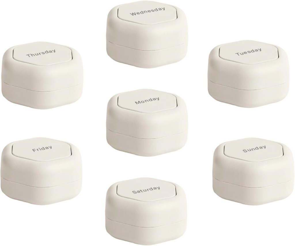 Cadence Travel Containers - 알약 케이스 세트 - 마그네틱 여행 캡슐, 매일 약 주최자, 보충제, & 비타민 - 7 Flex Smalls (0.56oz) 주간 알약 주최자 - 모래