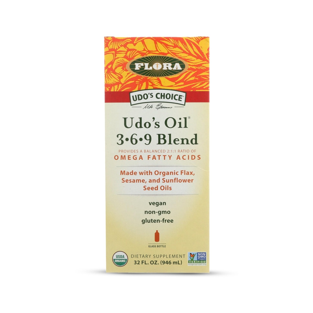 Flora Udo's Oil 3-6-9 Blend - Vegan Omega-3-6, 유기 코코넛, Flax Seed Oil & More - 냉장 유지 - 32 oz.