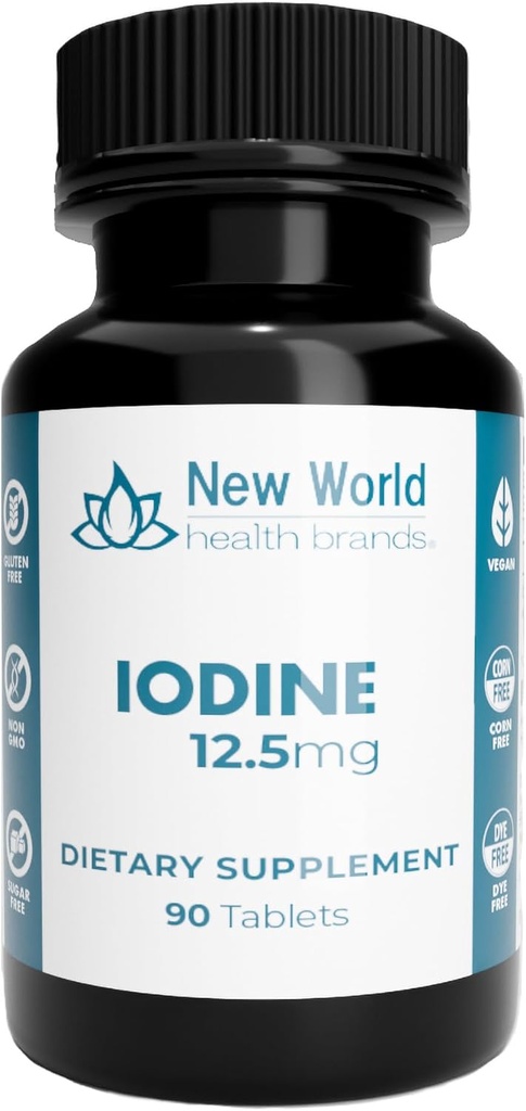 새로운 세계 건강 상표 12.5mg 요오드 정제 - 90의 정제 - 성장을 위한 근본적인 추적 무기물, Thyroid & 대사 기능 - 삼키기, 높은 힘, 빠른 흡수에 쉬운
