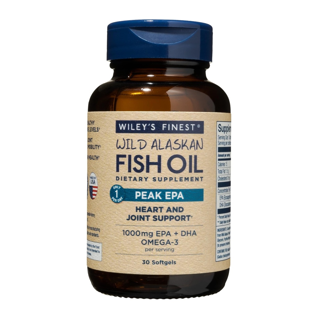 Wiley의 가장 정밀한 야생 알래스카 물고기 기름 최고봉 EPA - 세 배 힘 최고봉 EPA & DHA 보충교재 - 1000mg 물고기 기름 - 합동 건강 지원을 위한 Omega-3s - 30 Softgels (30의 서빙)