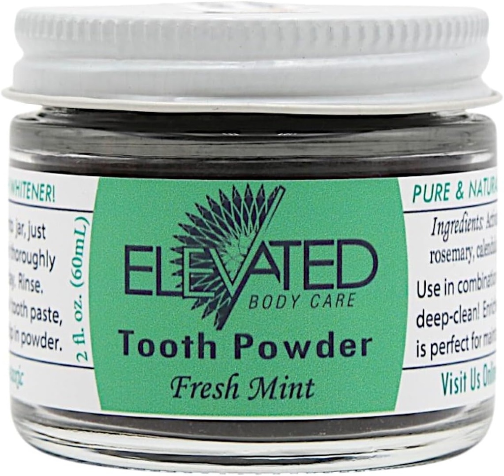 Elevated Tooth Powder – Xylitol과 활성화 된 Charcoal - 초본 - Vegan - 2 oz 유리 항아리 - Mint 또는 Cinnamon, Elevated Toothpaste와 함께 Goes Great - 미국 (분)