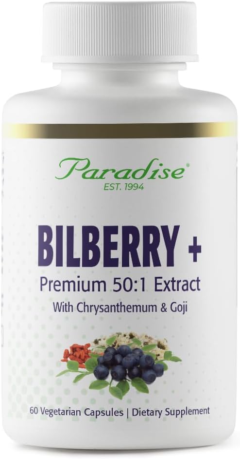 Paradise Herbs Bilberry with Goji & Chrysanthemum Supplements, 슈퍼 포텐트, 울트라 순수, 비 GMO, 글루텐 무료, 채식, 60 채식 캡슐