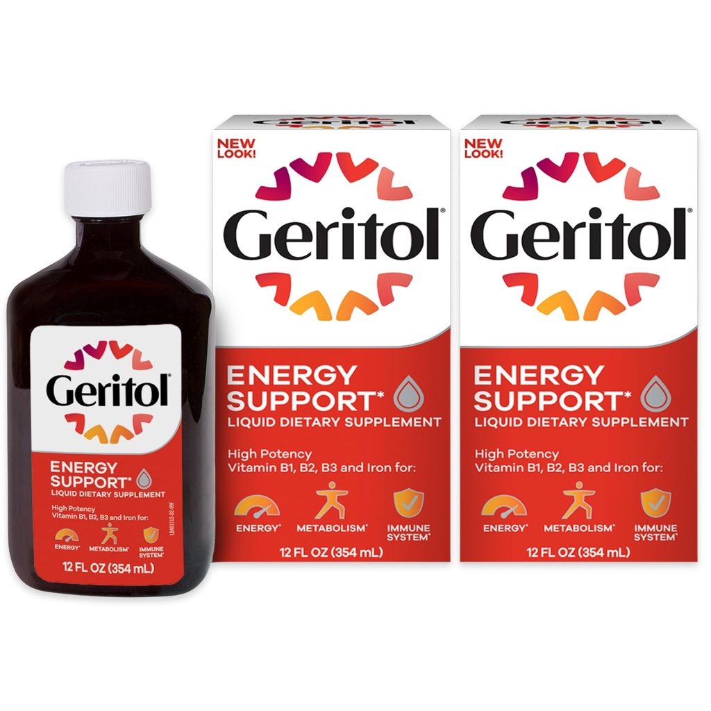 Geritol 액체 비타민과 철 보충교재, 에너지 지원은, 높은 Potency B 비타민과 철을 포함합니다, 삼비게이션, 인공 감미료 없음, 비 GMO 없음, 12 Oz, 2 팩