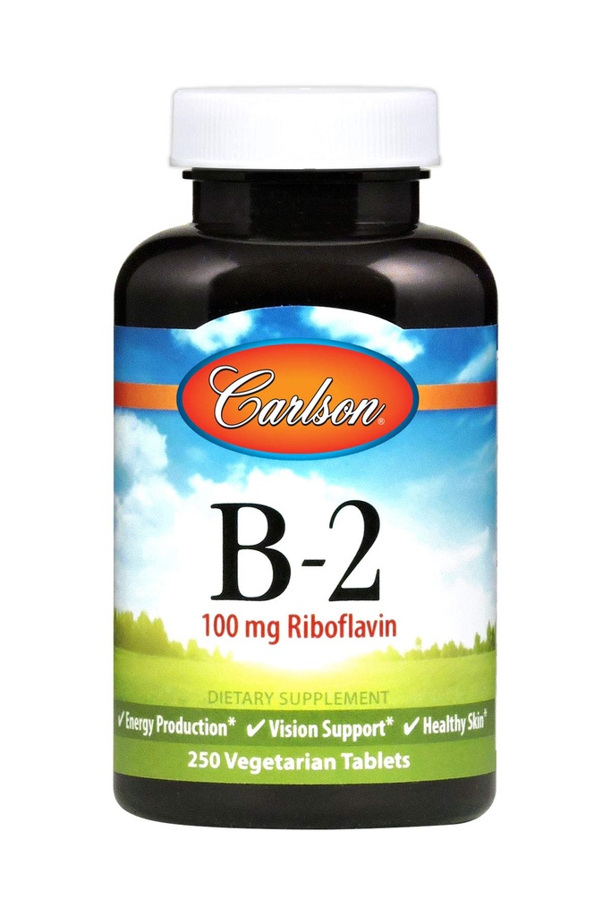 Carlson - B-2, 100 mg Riboflavin, 에너지 생산, 비전 지원 및 건강한 피부, 250 채식 정제